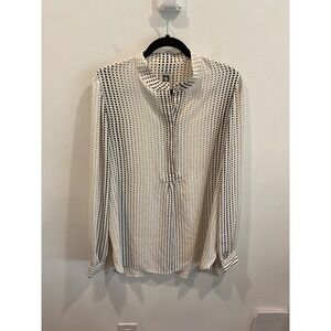 Polka Dot Long Sleeve Blouse Business Casual Office Professional Size Large